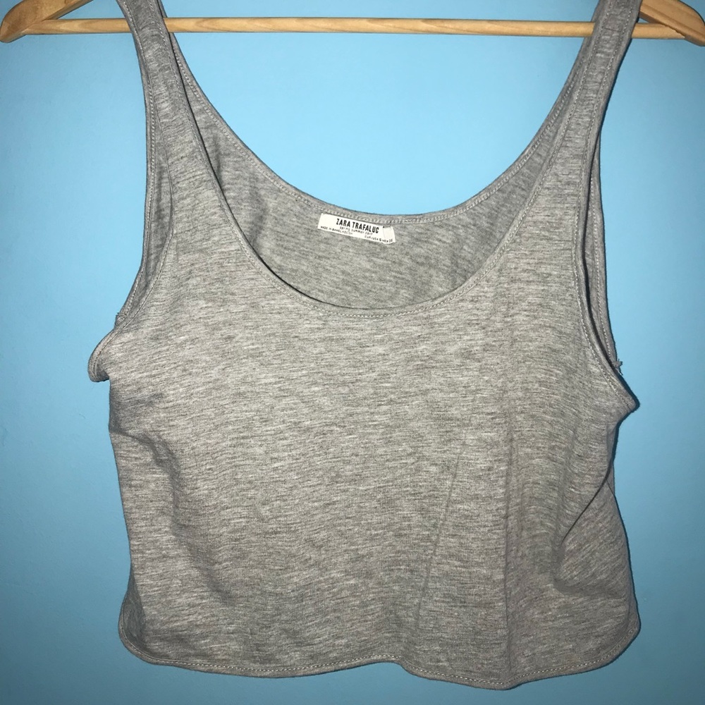 Light gray spaghetti strap crop top